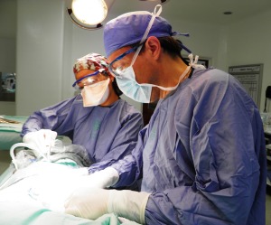 Dr. Velasquez in the operating room with Lina Caicedo Quintero (nurse) Valle de Lili, Cali, Colombia